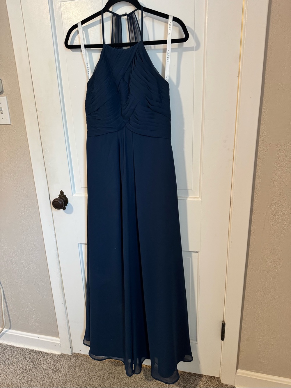Azazie Navy Halter Chiffon Maxi Dress